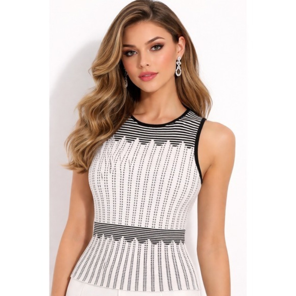 White‎ House Black Market Sleeveless Graphic Dot Stripe Sweater Size S